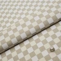 Полулен бежевая клеточка шахматка, 140 г/м2, 150 см