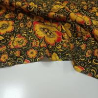 Полулен Хохлома на черном, 140 г/м2, ширина 150 см