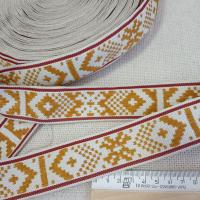 Тесьма жаккардовая, горчичный,белый  37 мм