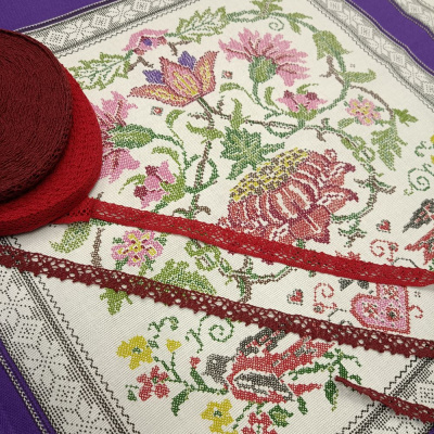 Рогожка Фарфоровые розочки на льняном