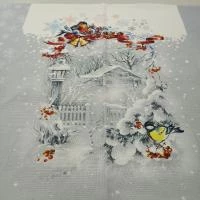 Рогожка Снегири на ветках (Морозко) , купон 60 см*150 см