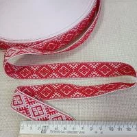 Тесьма жаккардовая, белый красный, 20 мм