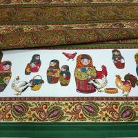 Рогожка Матрешки восточные огурцы, зеленый, 160 г/м2,150 см