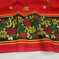 Рогожка Хохлома рябина на красном ,в кусках 2м+1,6м